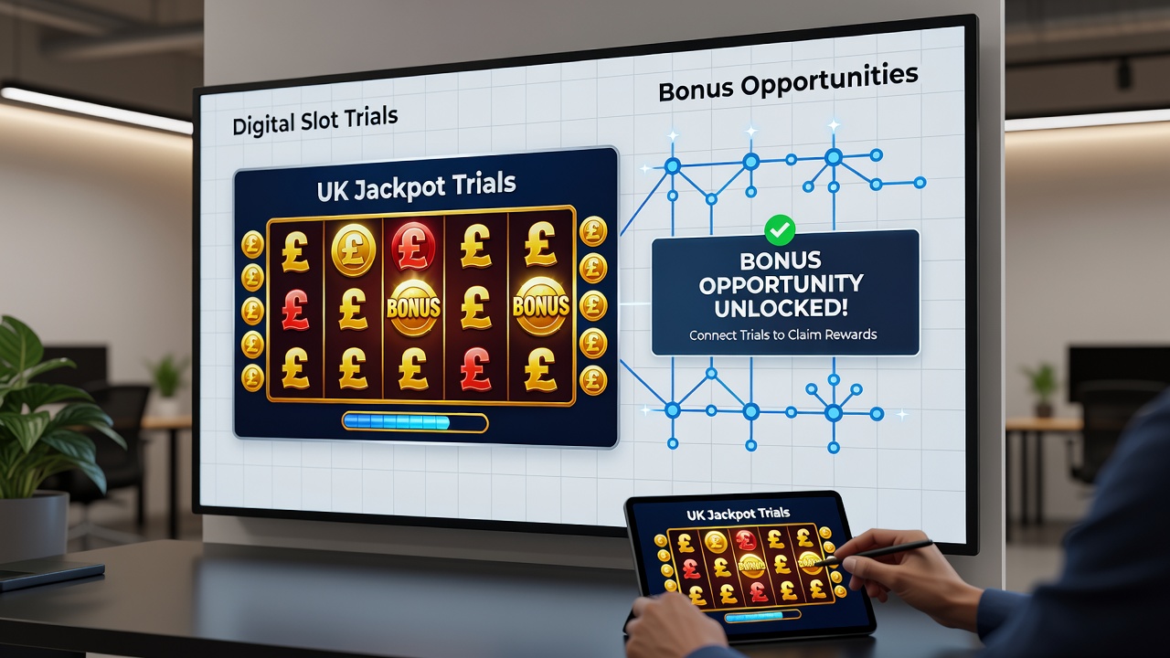 Screenshot example of a UK slot platform showing demo mode connected to active bonus offers