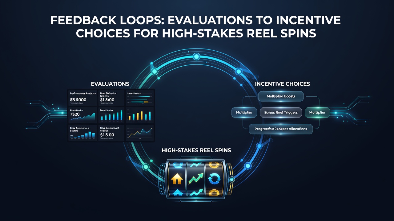 Analytics dashboard showing evaluation metrics feeding into incentive selection for reel spins