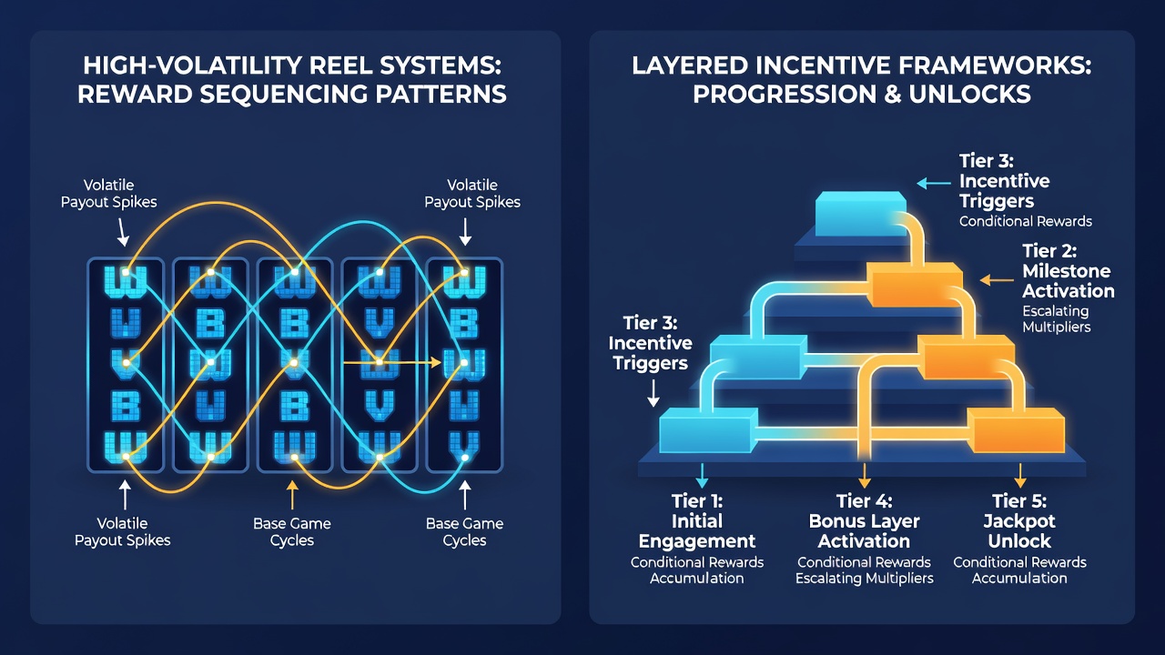 Layered incentive dashboard displaying bonus tiers, wagering progress, and reward multipliers